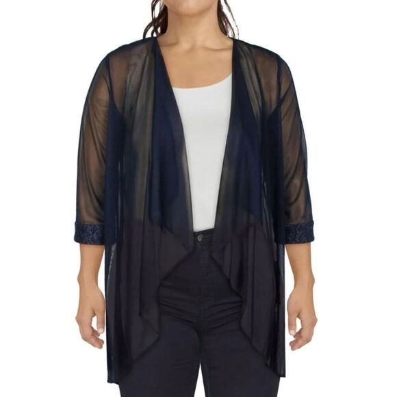 R&M‎ Richards Cardigan Size 16 Black 3/4 Sleeve Glitter Mesh NEW - Picture 1 of 10
